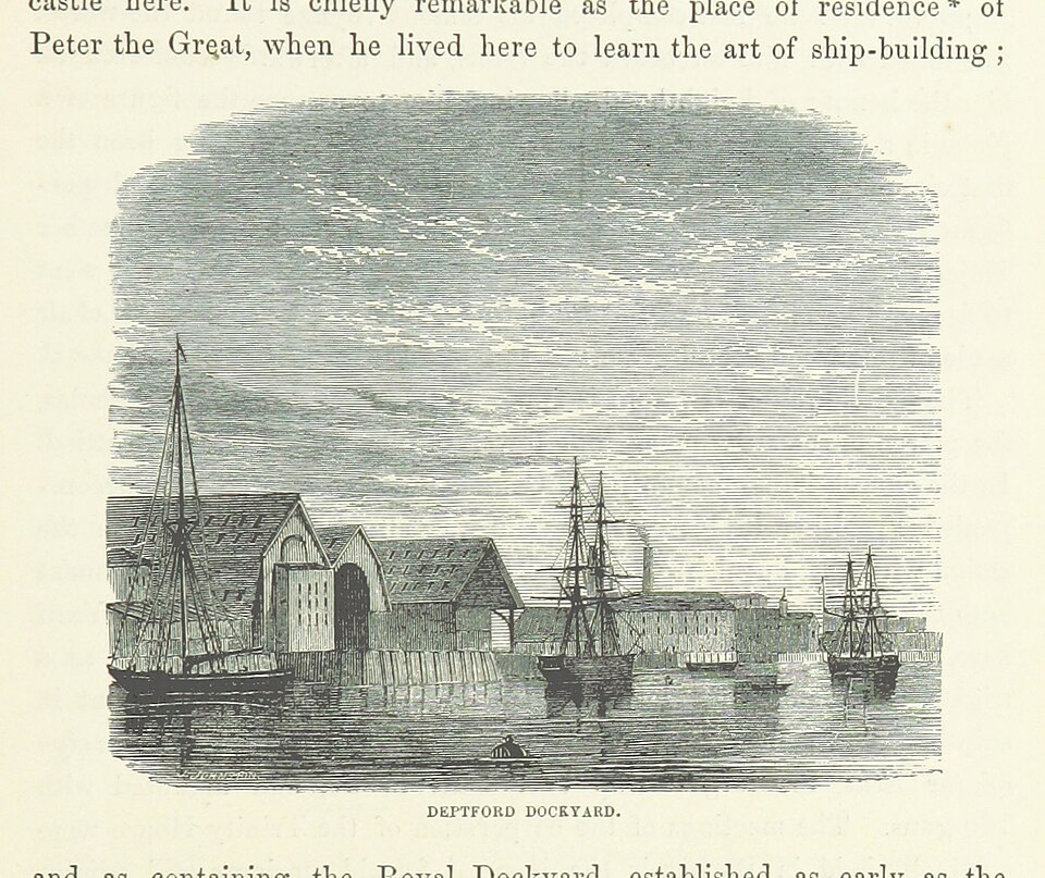 A view of part of the Royal Dockyard, Deptford (left) and the Royal Victoria Victualling Yard (right) in 1859 (Source: The British Library/Wikimedia Commons)